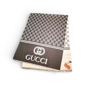 NWT Gucci Monogram Cashmere and Silk Double-sided Shawl Brown/Khaki